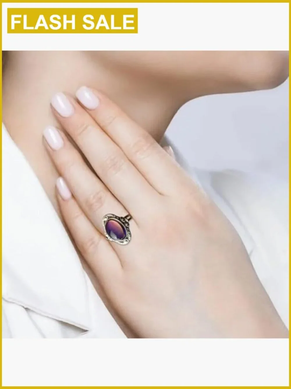 4-Piece Adjustable Mood Ring Set - Oval Gemstone Crystals